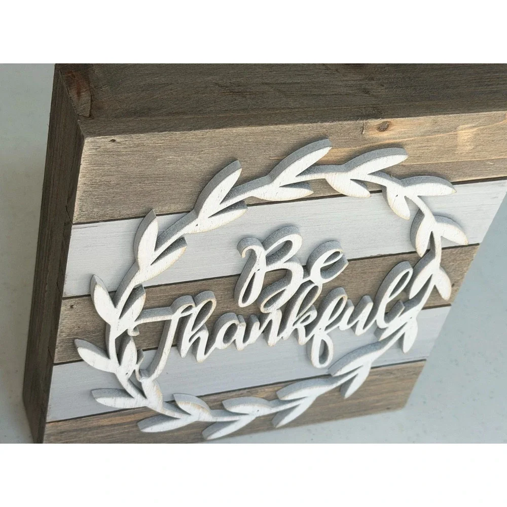 Be Thankful Wood Crate Style Wall Hanging or Stand Up 3D Cabin Country 7.875